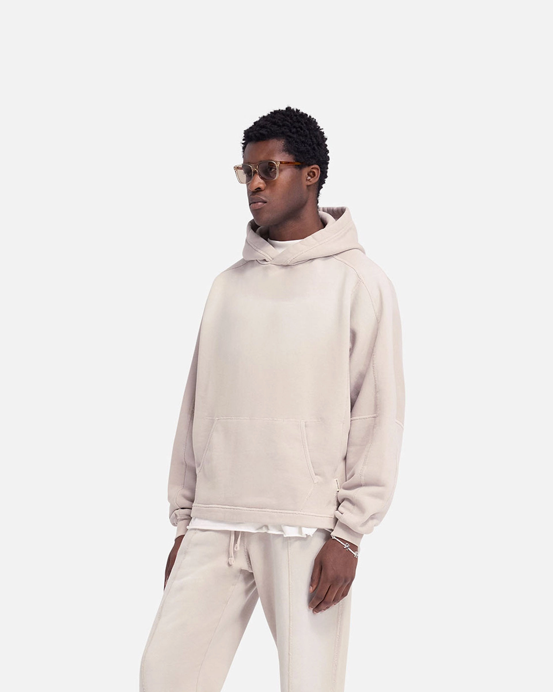 Seamless Side Panels Stepped Hem Hoodie - Oat