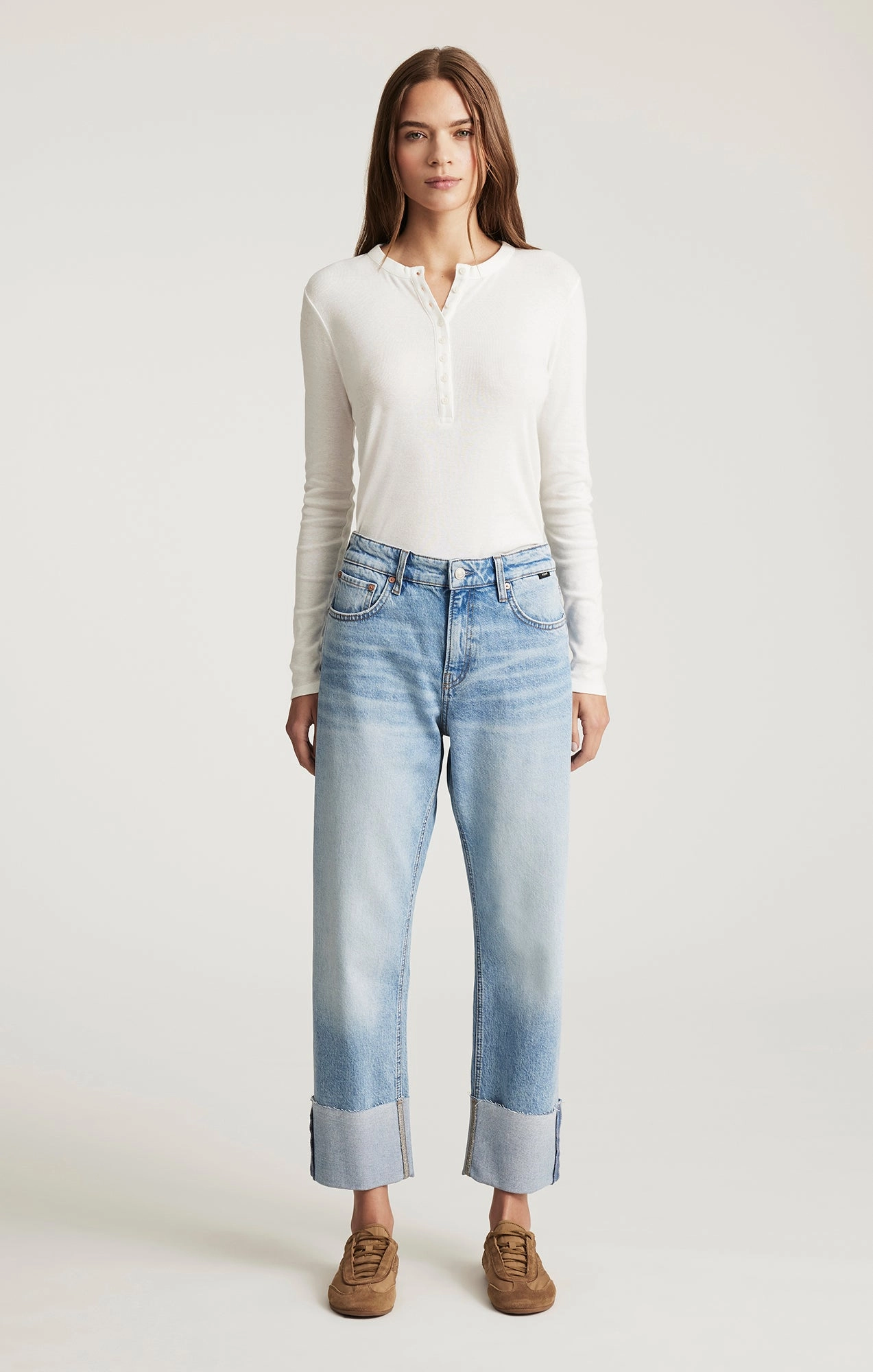 Easy Care SAVANNAH CUFFED STRAIGHT LEG IN LIGHT BRUSHED CLASSIC BLUE