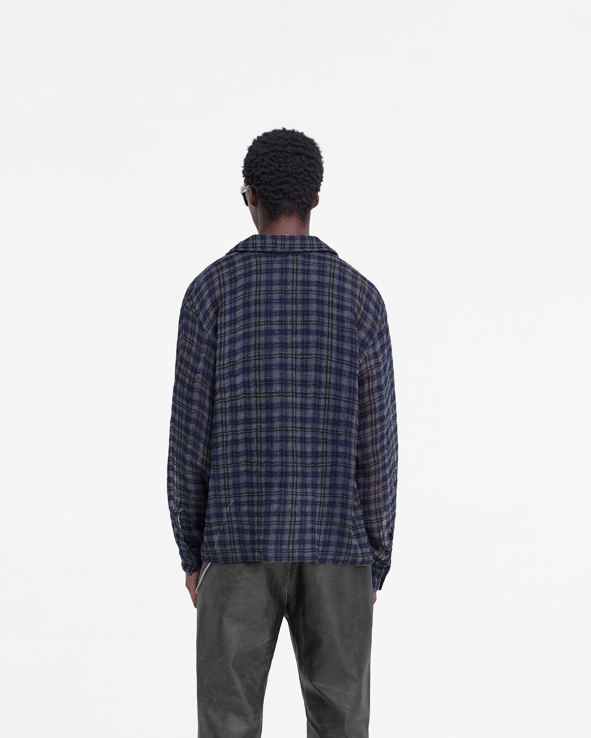 Printed Pattern Minimalist Aesthetic Check Flannel Shirt - Blue Check