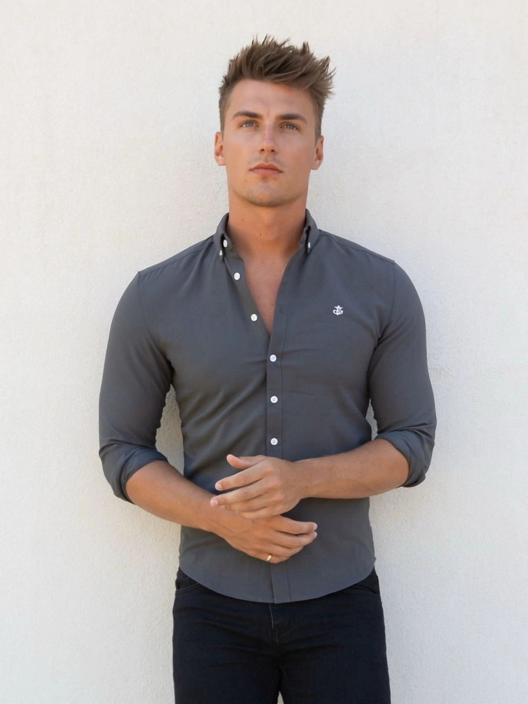 Tailored Fit Casual Friday Otto Long Sleeve Shirt - Charcoal