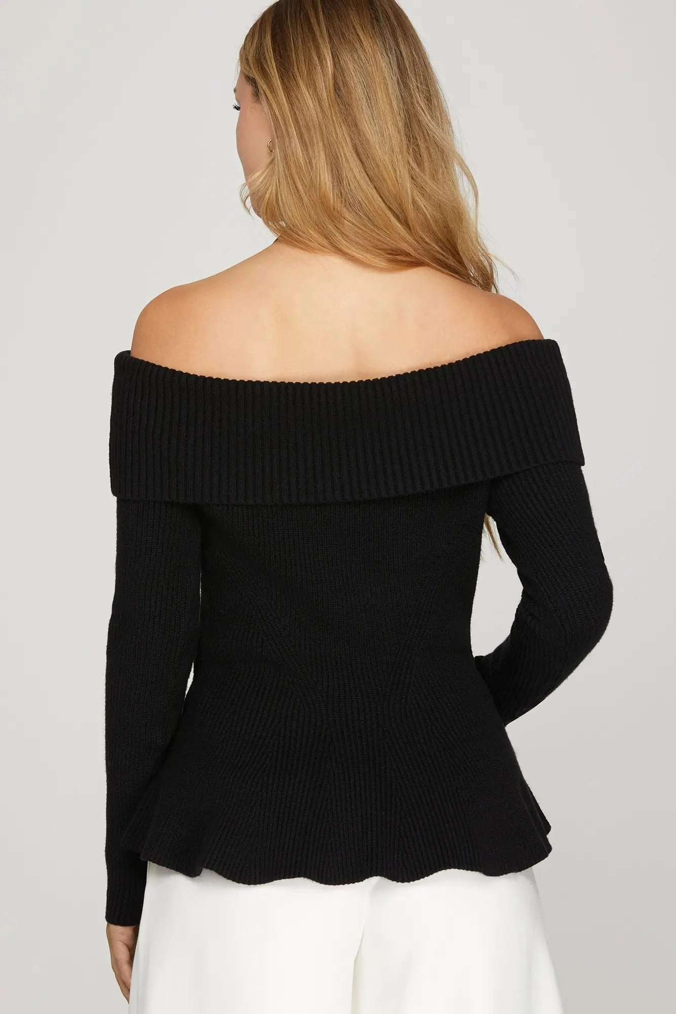 Lightweight Layering Option Chic Off-the-Shoulder Ribbed Sweater