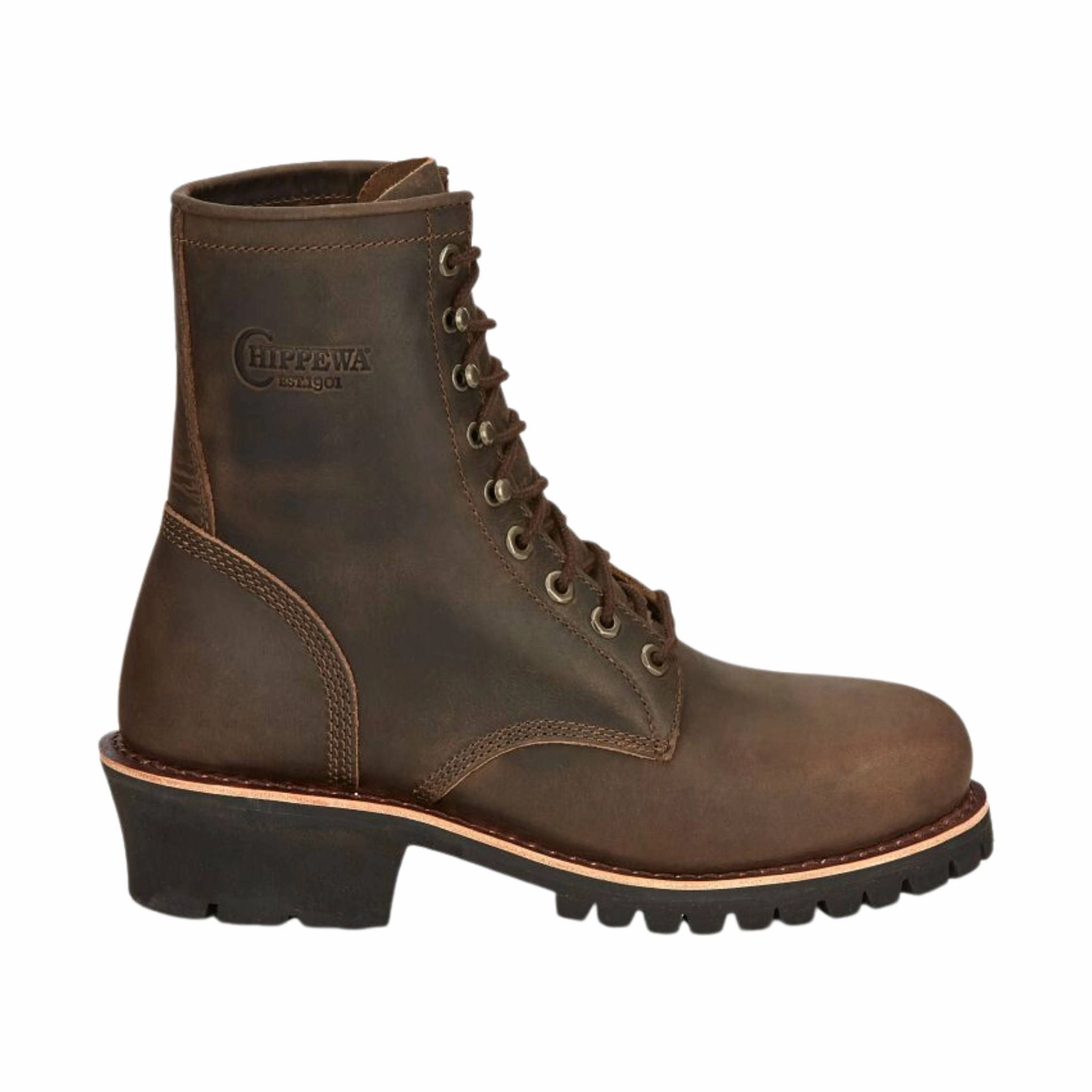 Chippewa Men's Classic 8 Inch Non Insulated Steel Toe Logger Work Boot - Wood Color Quick Pull