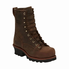 Chippewa Men's Paladin 8 Inch Waterproof Steel Toe Logger Work Boots - Brown Cushioned Step All Day Worker Snow Ready