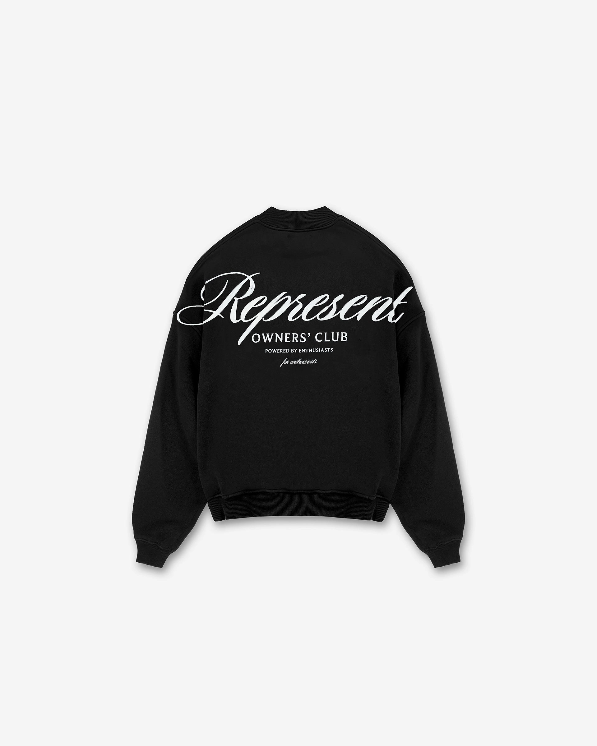 Lightweight Knit Stretchable Cuffs Represent Owners Club Script Sweater - Black