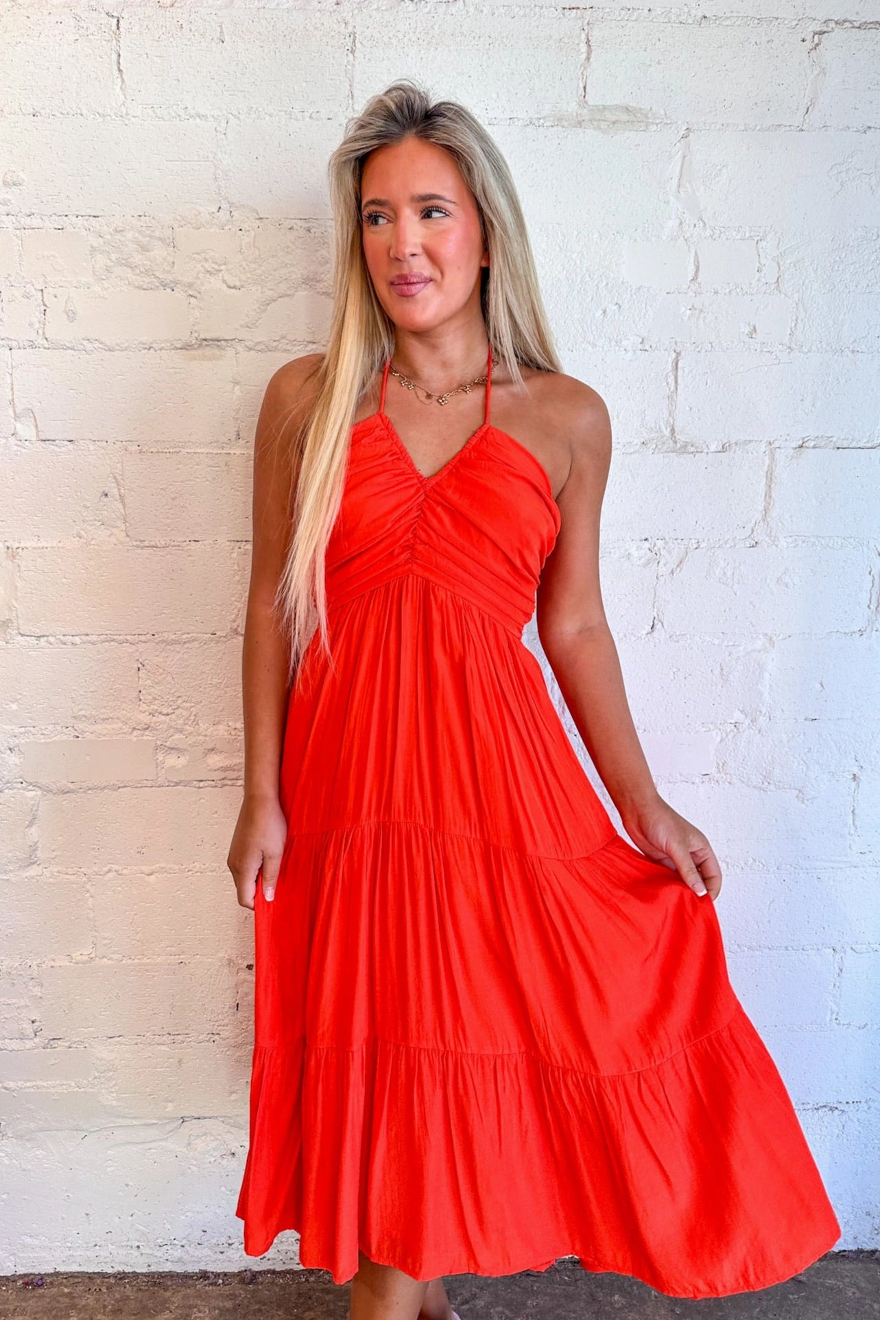 Grab Now Haltered Ruched Midi Dress