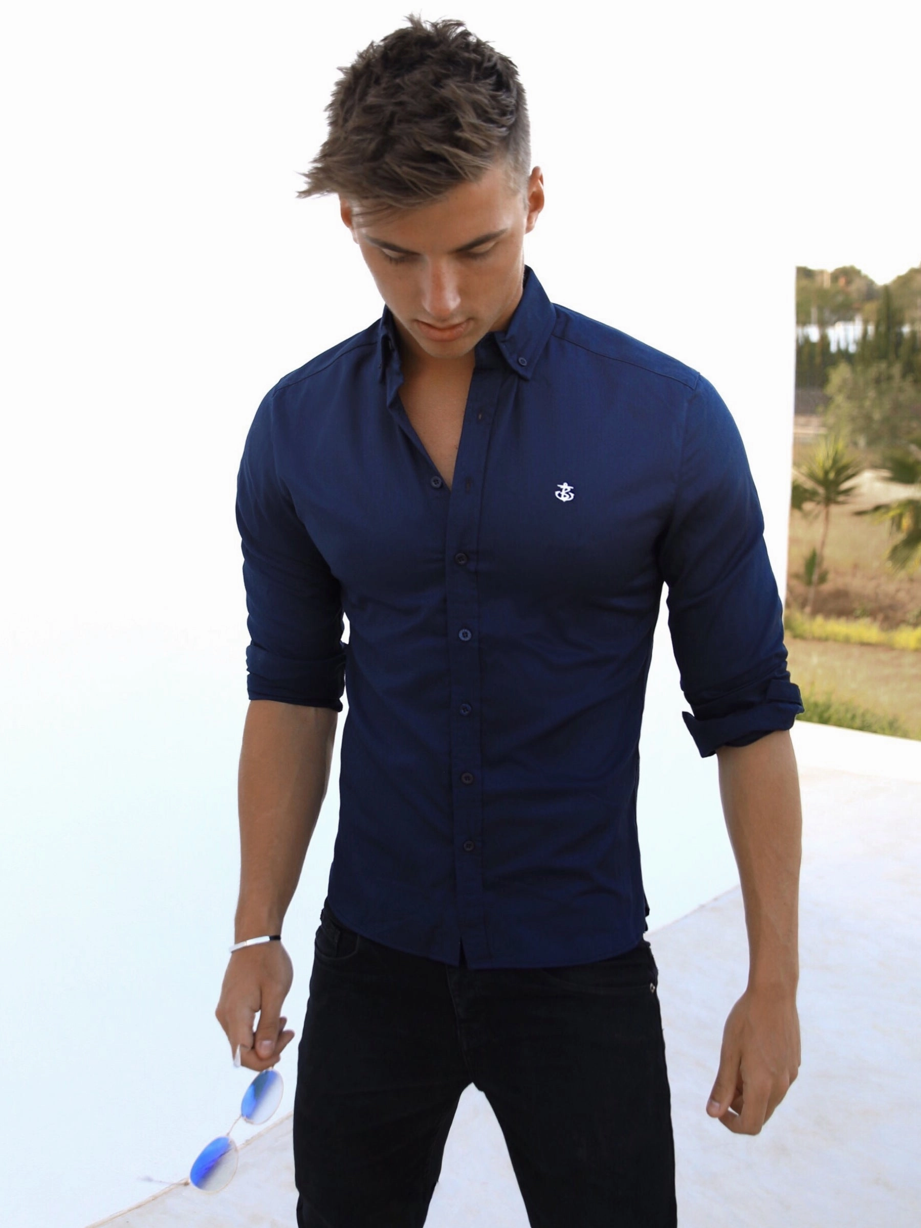Worcester Long Sleeve Shirt - Navy Animal Print Coastal Vibes