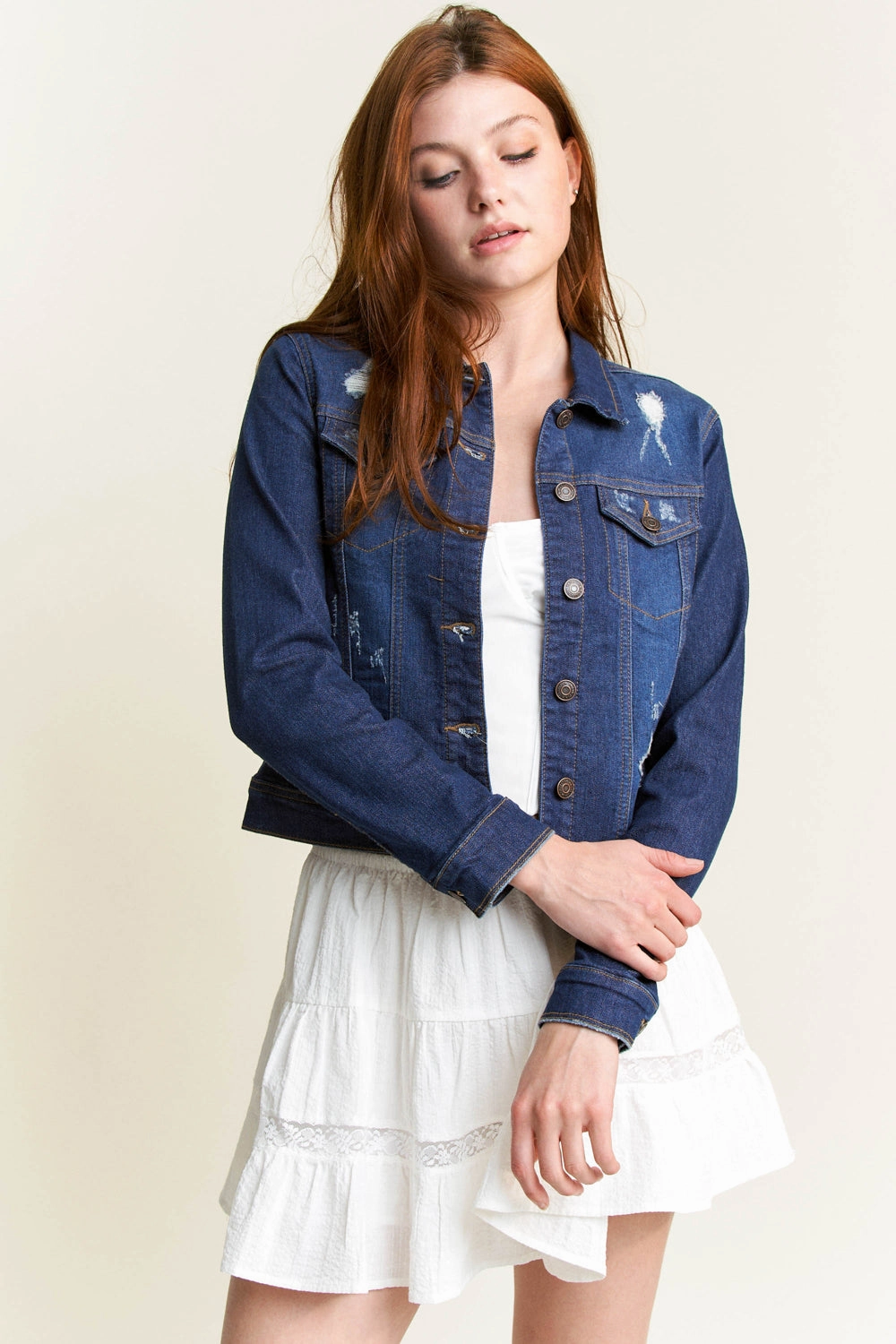 Cross Ventilation Panels Classic Destructed Denim Jacket