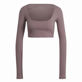 adidas - Women's Studio Lounge Ribbed Cropped T-Shirt (HH8500) NoiseReduciting Fabric Convertible Sleeves