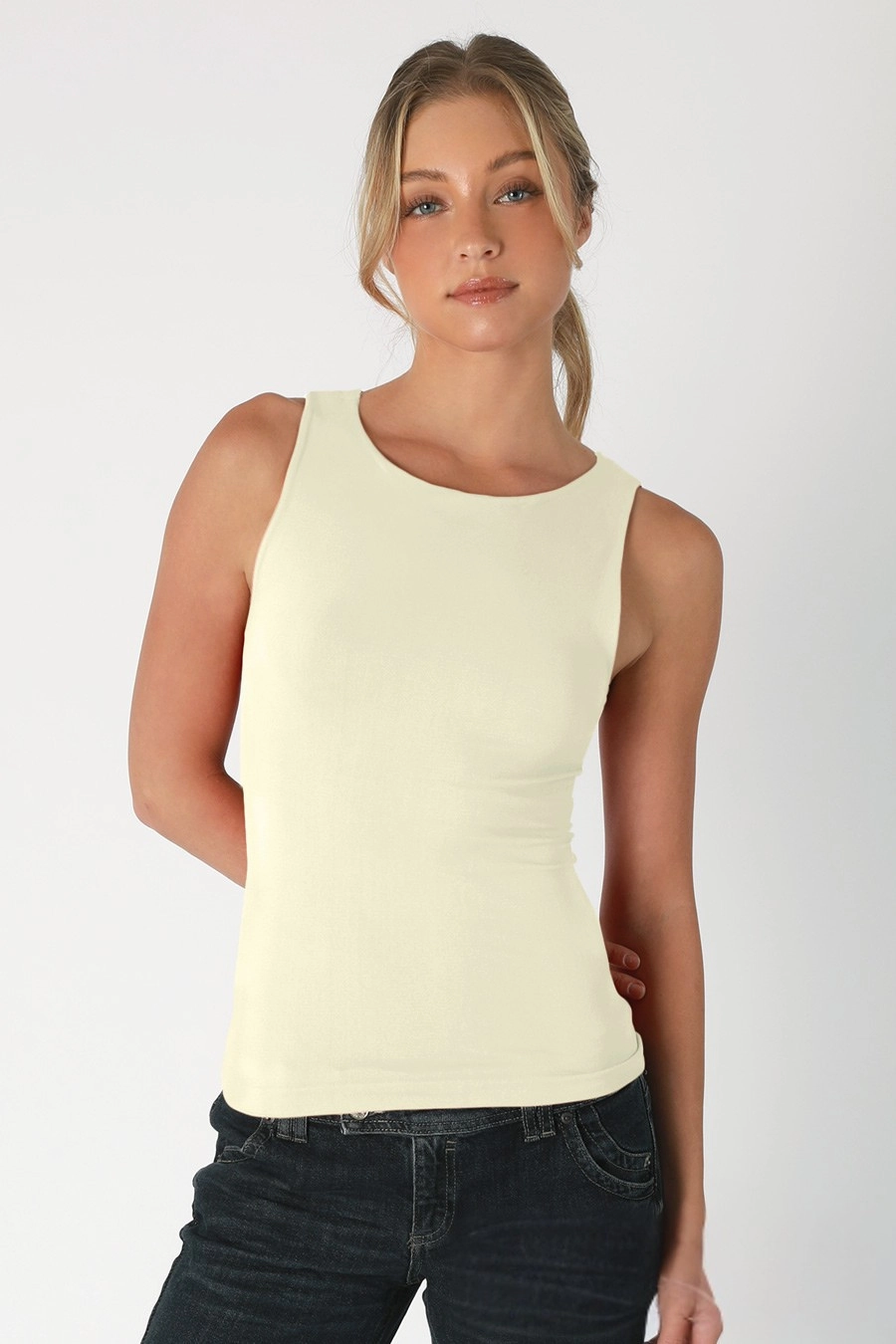Clean Line Boat Neck Tank- Buttercream Adjustable Cuffs standard fit