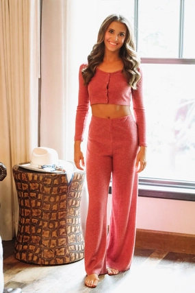 PaddedInsulation Coffee Run Button Down Top and Pant Set - Mauve