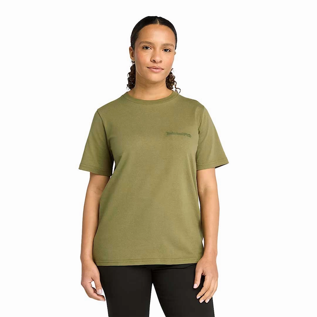 Timberland Pro - Women's Cotton Core Short Sleeve T-Shirt (TB0A6D7X360) Pocket Placement Hiking Trail Outfit