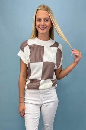 SelfFabric Binding Chill Mode Checkered Sweater Top