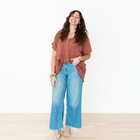 Relaxed Cotton Gauze Stonewashed Tunic Reflective Accent Trim Relaxed Tee