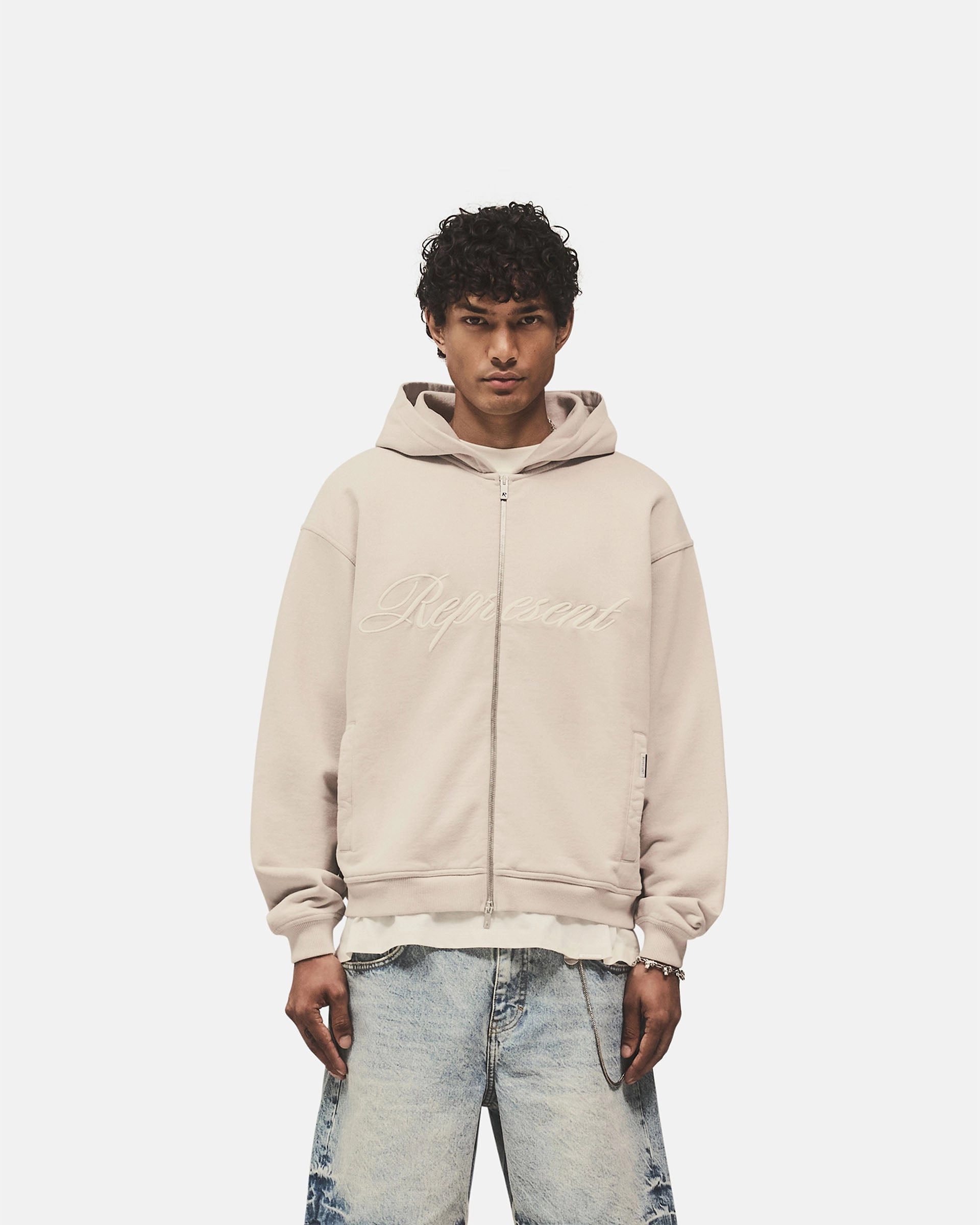 Quick Drying Fit Script Logo Zip Hoodie - Concrete