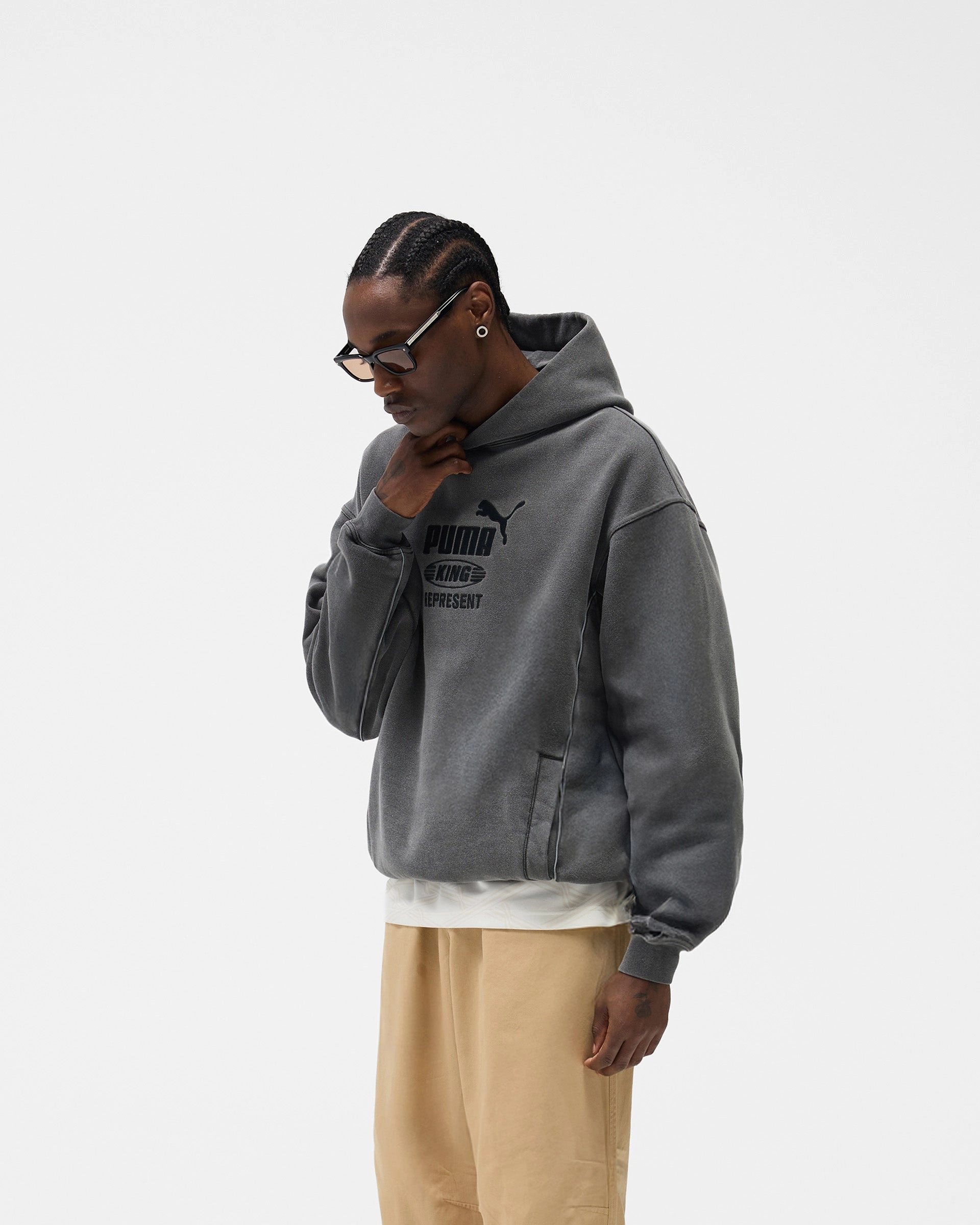 Double Layer Hood Represent X Puma Graphic Hoodie - Dark Grey