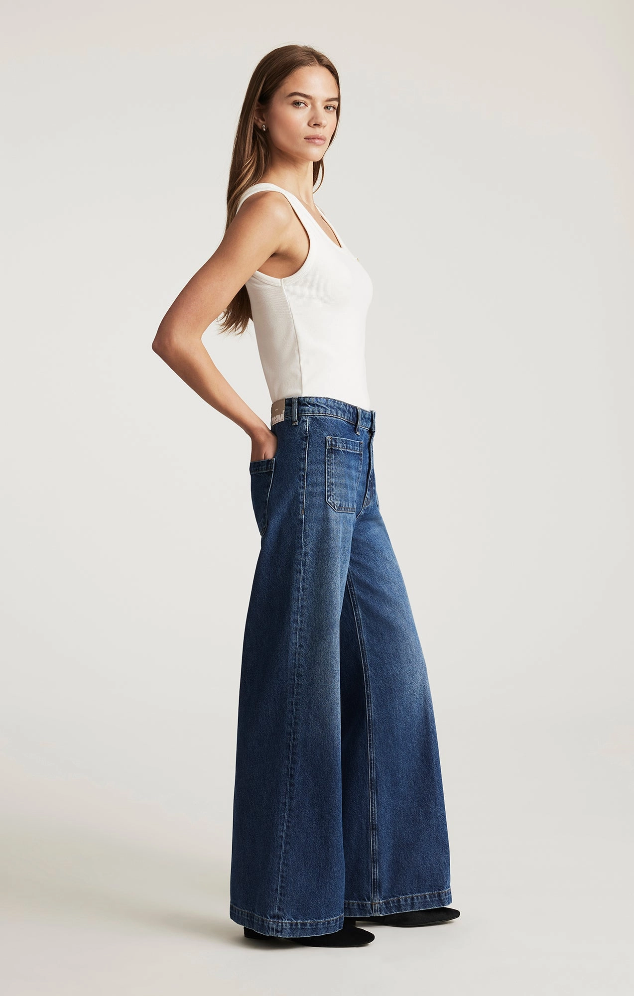 CHRISTINE WIDE LEG IN DARK BRUSHED CLASSIC DENIM Cool Outfit