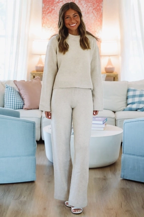 Comfy Snuggles Sweater and Pants Set - Beige WrinkleResistant Fabric Relaxed Tank
