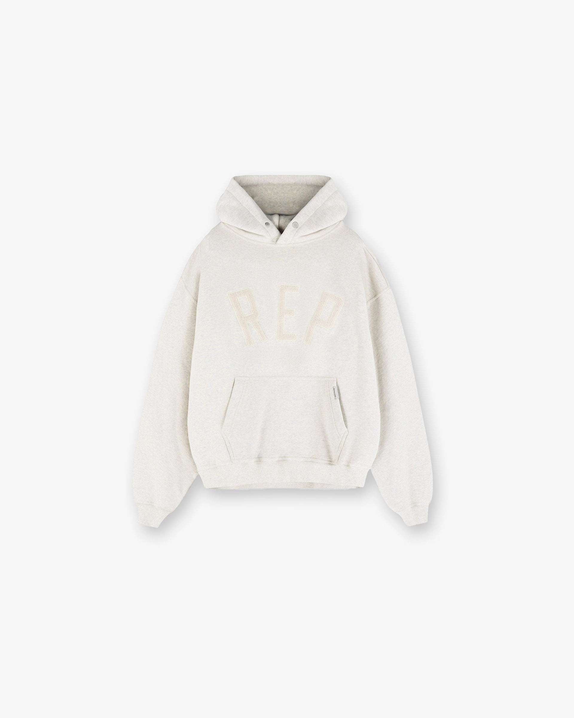 Rep Applique Hoodie - Cream Marl Removable Hood Non Restrictive Fit