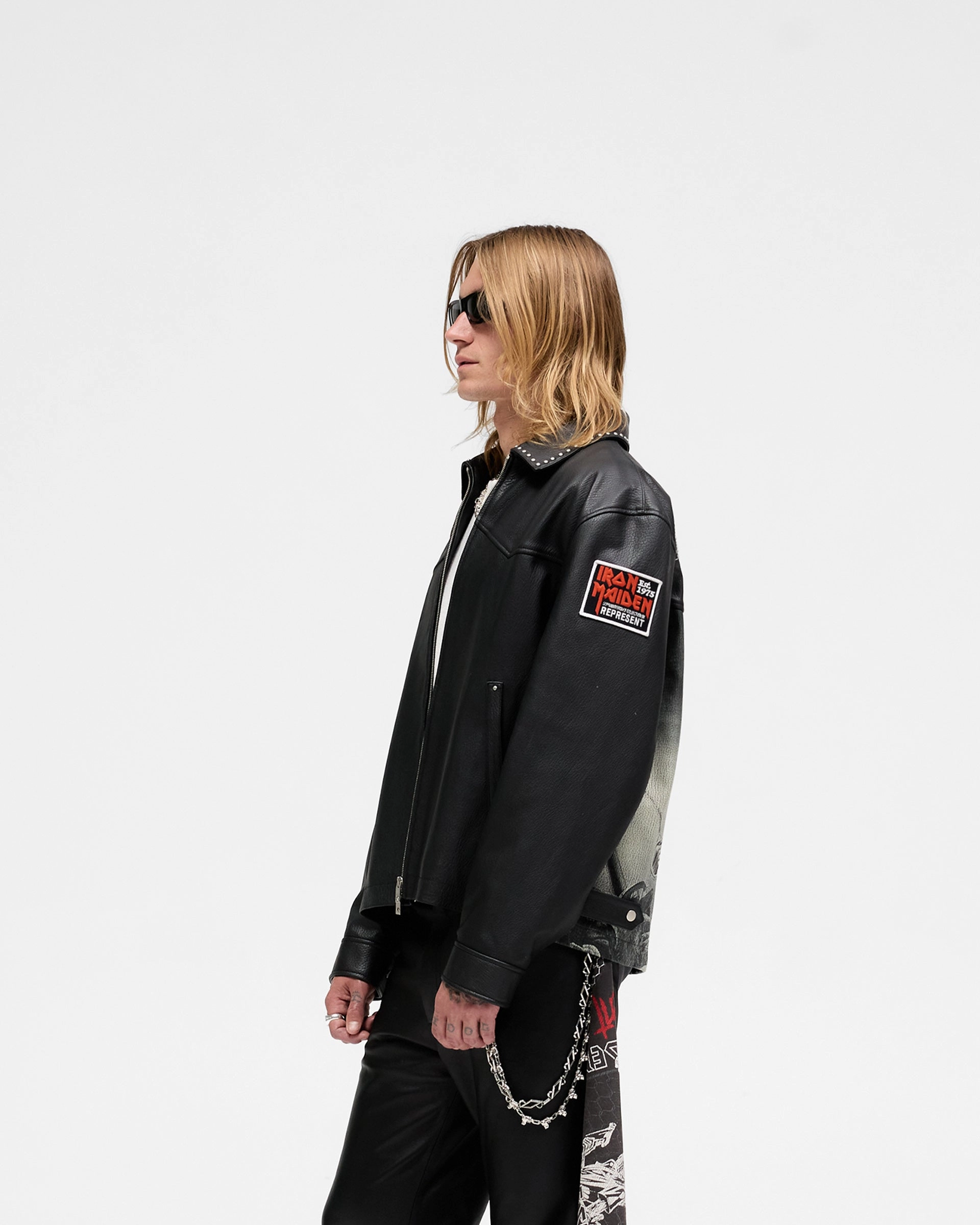 Represent X Iron Maiden Trooper Leather Jacket - Jet Black HypoallergenicInnerLayer