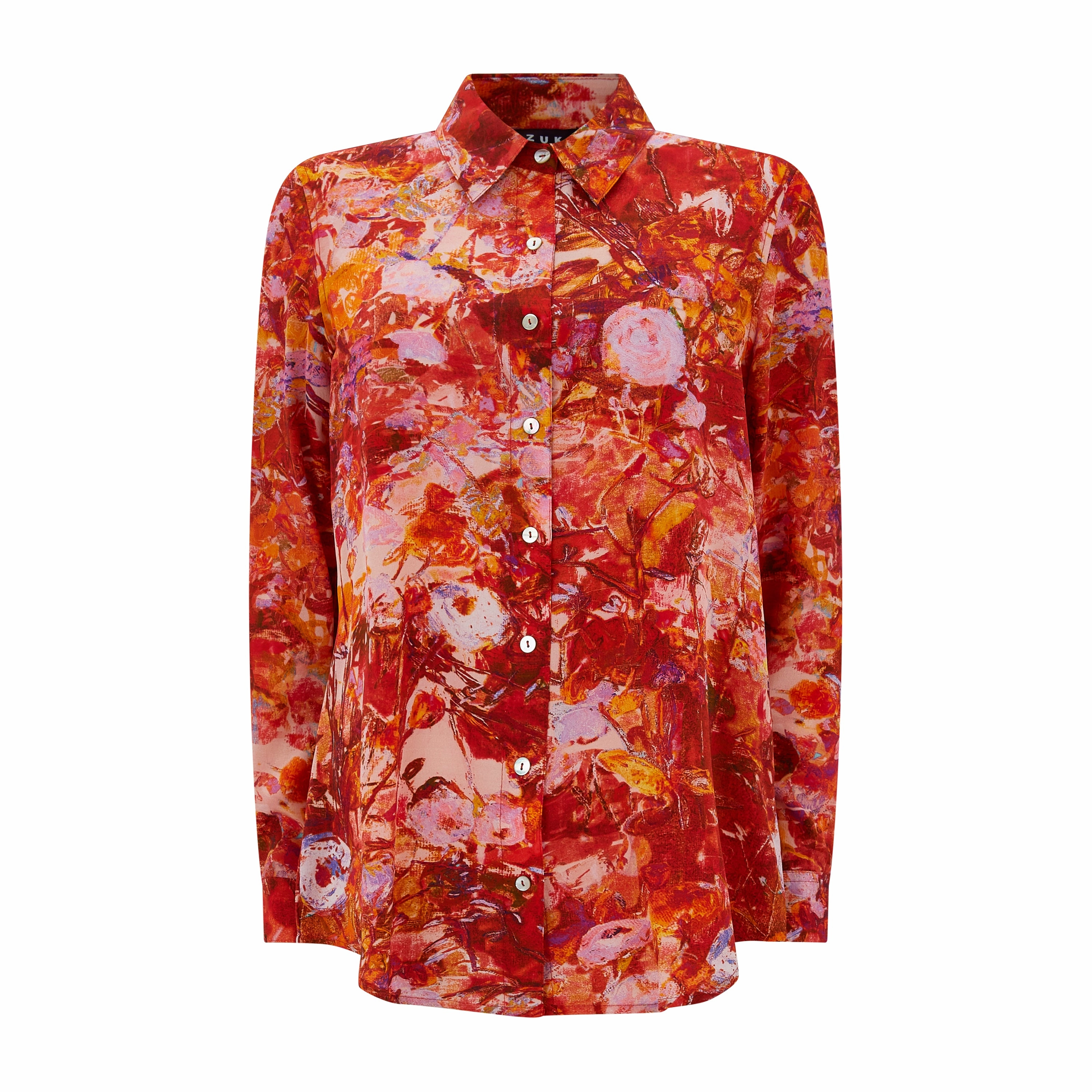 Minimalist Silhouette Cut SnagFreeKnit Concordia Wild Garden Silk Crepe De Chine Shirt