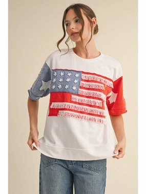 Color Block  Fringe American Flag Top Knit Fabric Technology