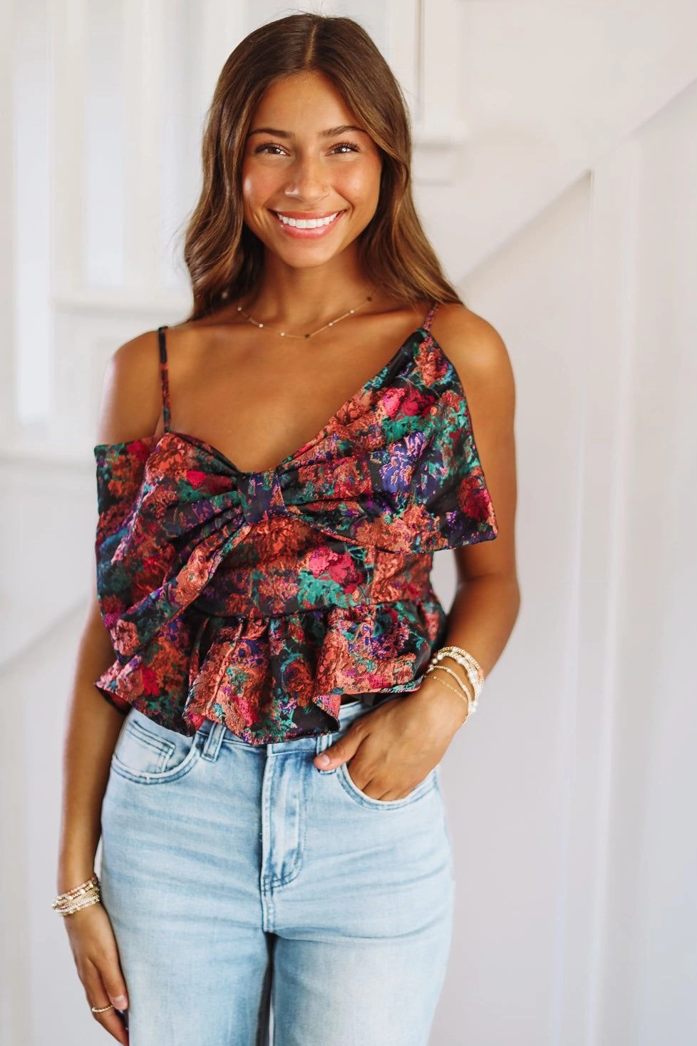 Say It Again Crop Top - Purple, Green and Blue High Stretch Fabric Lightweight Thermal