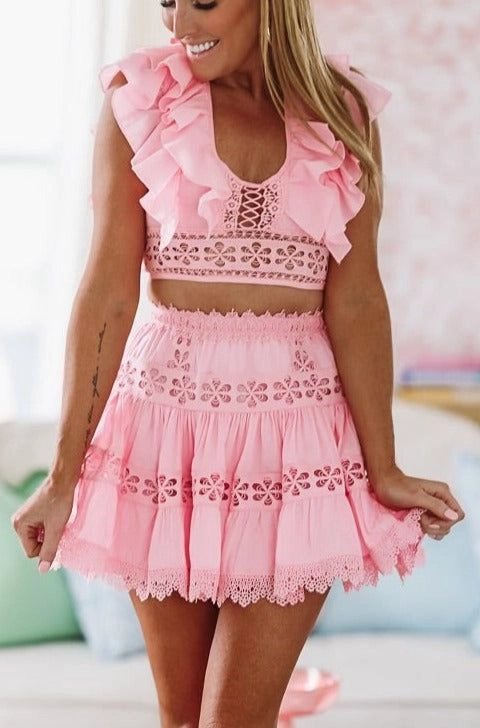 Raw Edge Finish Luscious Crop Top - Pink