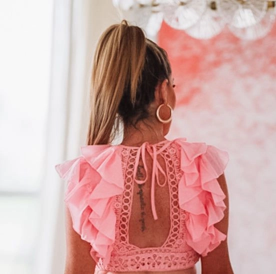 Luscious Crop Top - Pink RibbedTrim Recycled Polyester