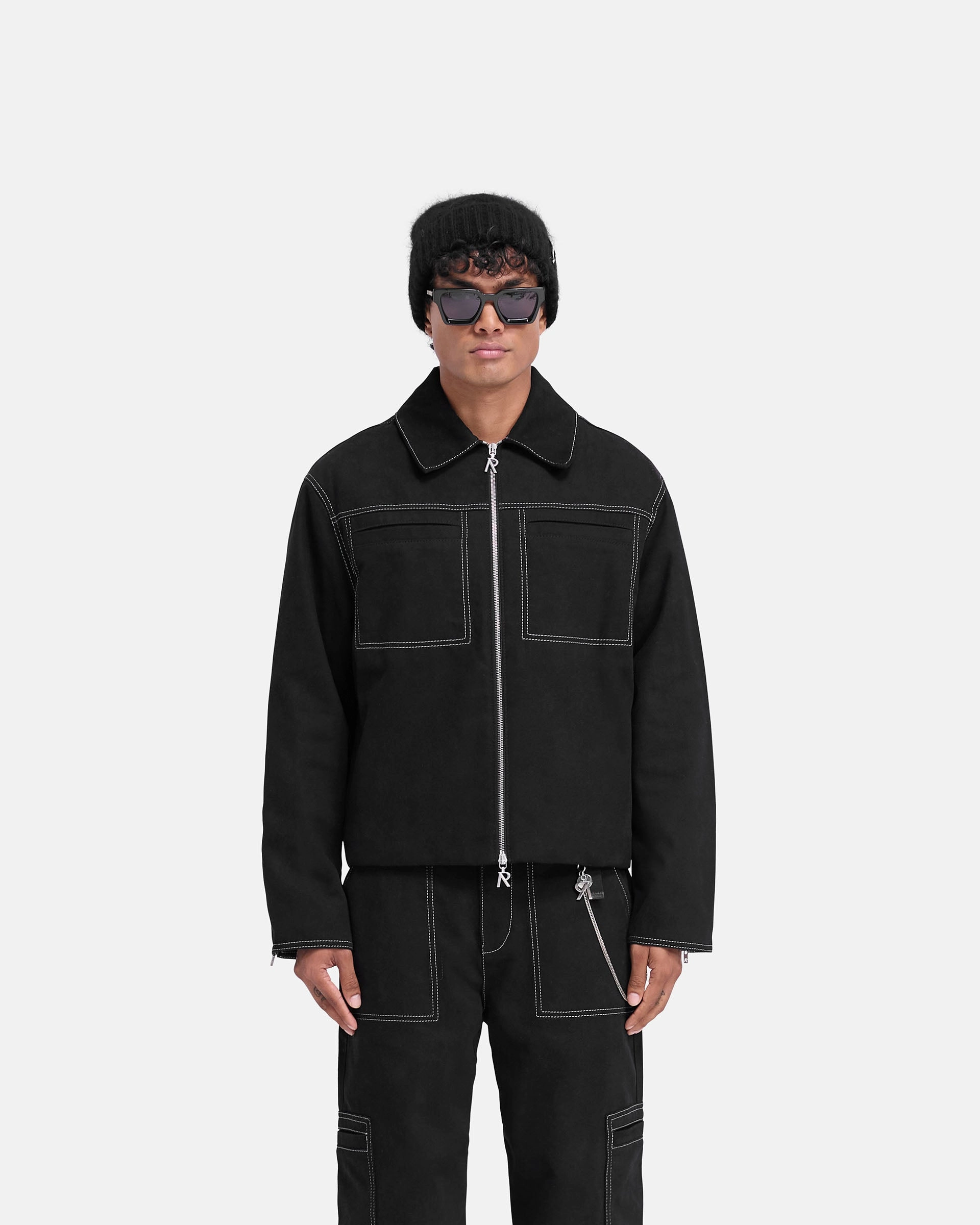 Layered Cuff System Contrast Stitch Smart Jacket - Jet Black