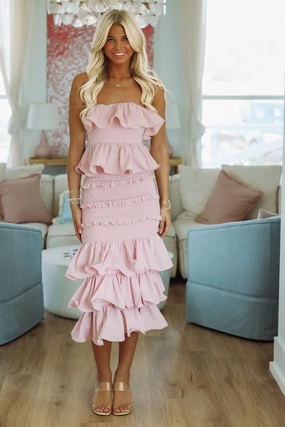 ButtonlessClosure Tencel Cotton Hybrid Weave Tranquil Ruffle Top and Maxi Skirt Set -  Mauve