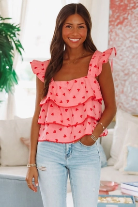 Open My Heart Crop Top - Red and Pink Fade Resistant Finish Formal Wear