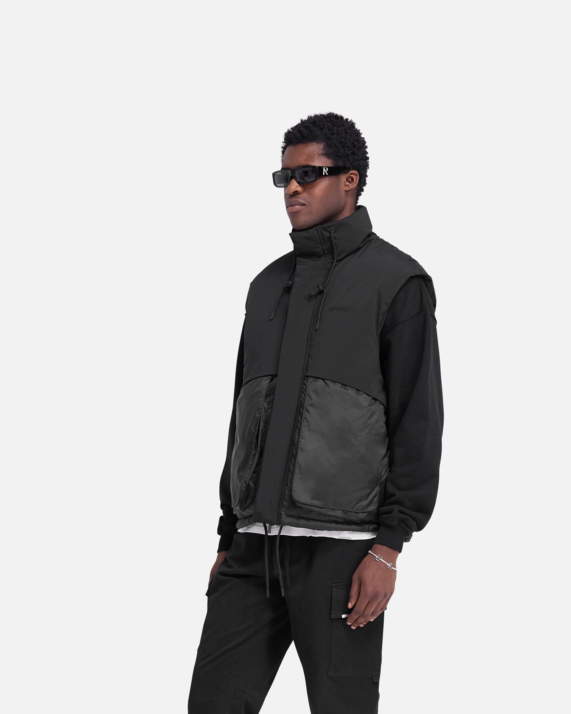 Minimal Daily Fit Layered Puffer Gilet - Jet Black