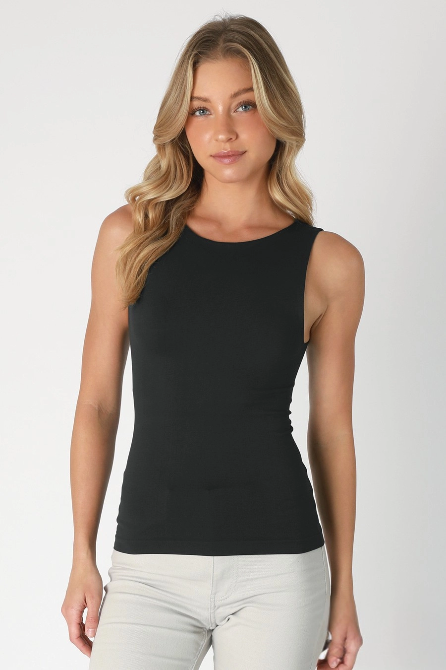 Clean Line Boat Neck Tank- Black Reversible Layering Tech Low Profile Zipper Closure
