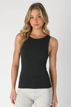 Clean Line Boat Neck Tank- Black Reversible Layering Tech Low Profile Zipper Closure