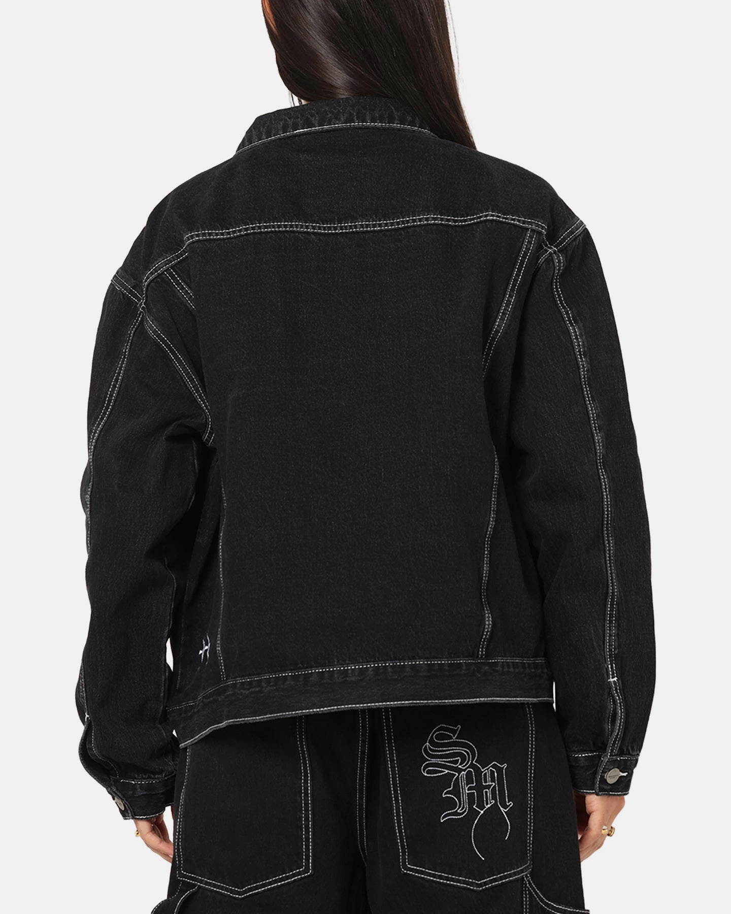 Saint Morta Fray Trucker Denim Jacket Contrast Black snag resistant Practical Cold Piece