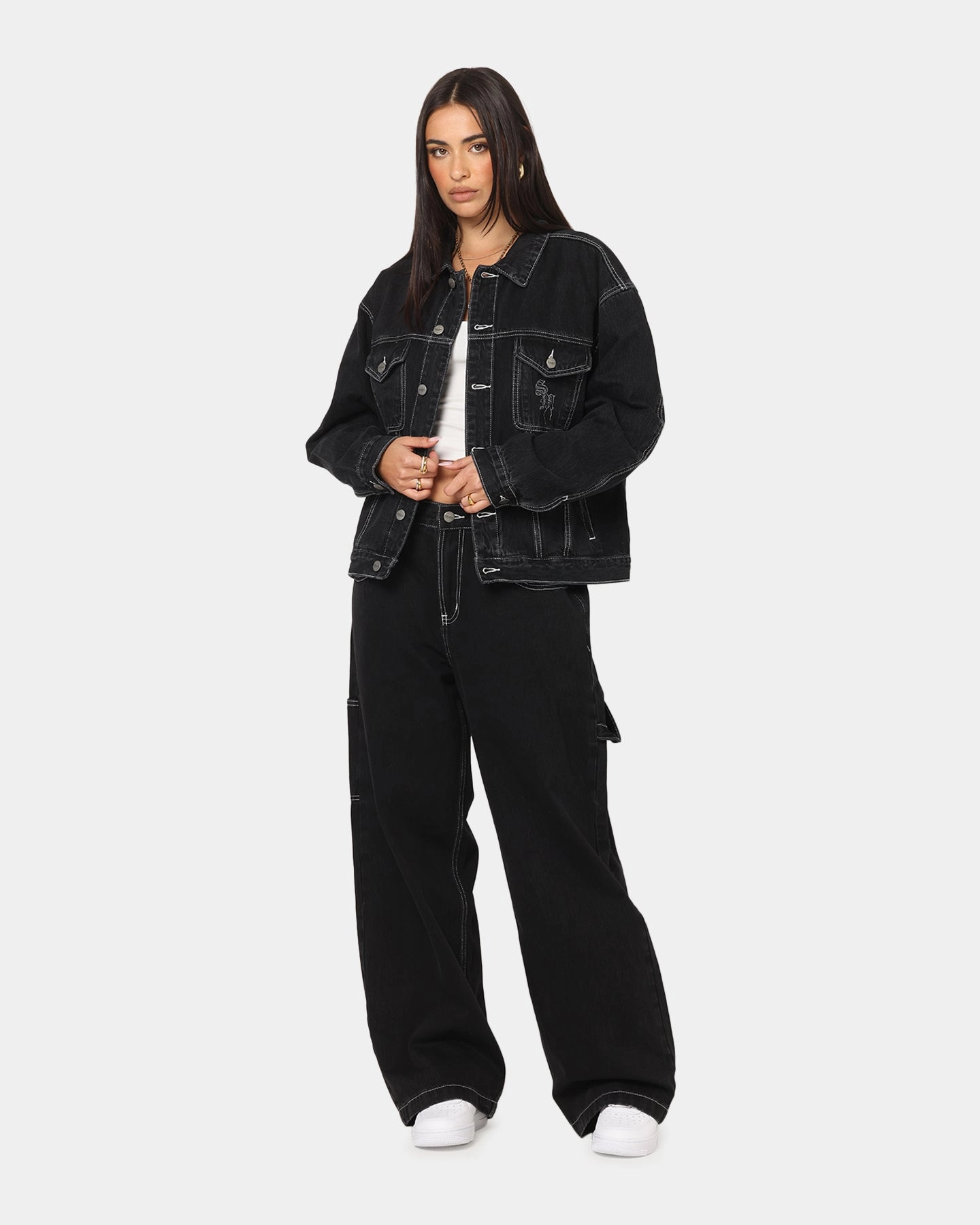 Moisture Wicking Inner Temperature Adaptive Saint Morta Fray Trucker Denim Jacket Contrast Black