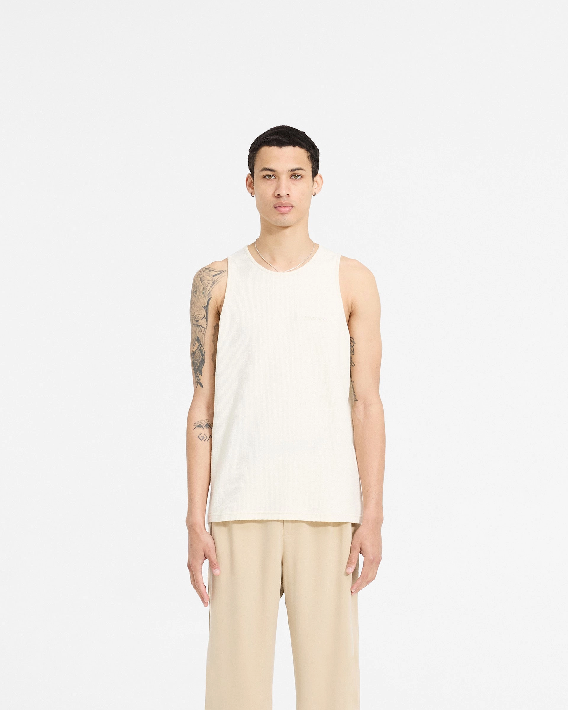 oversized but not shapeless Colorfast Dye Waffle Vest - Antique White