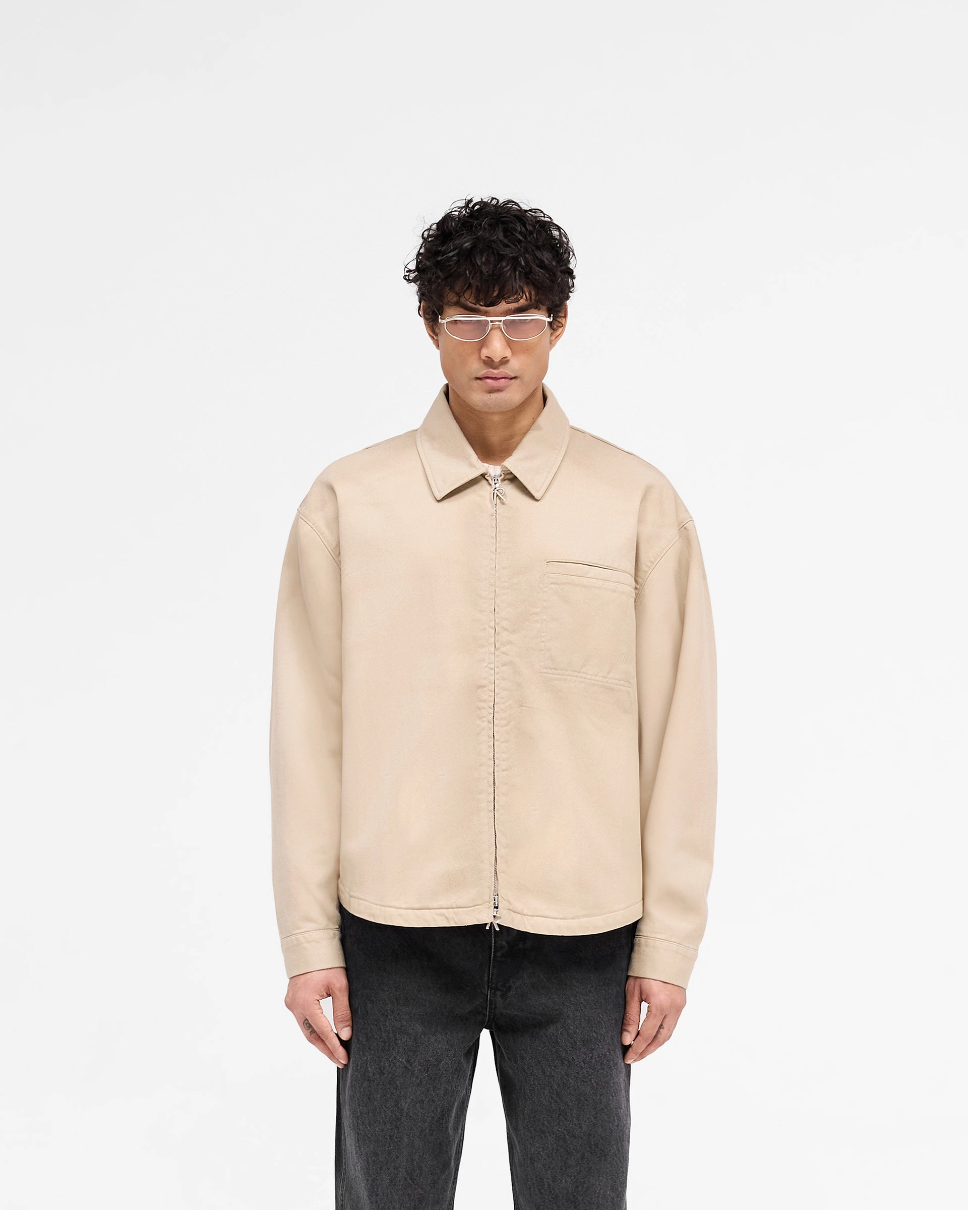 Holiday Gift Cotton Zip Through Shirt - Beige