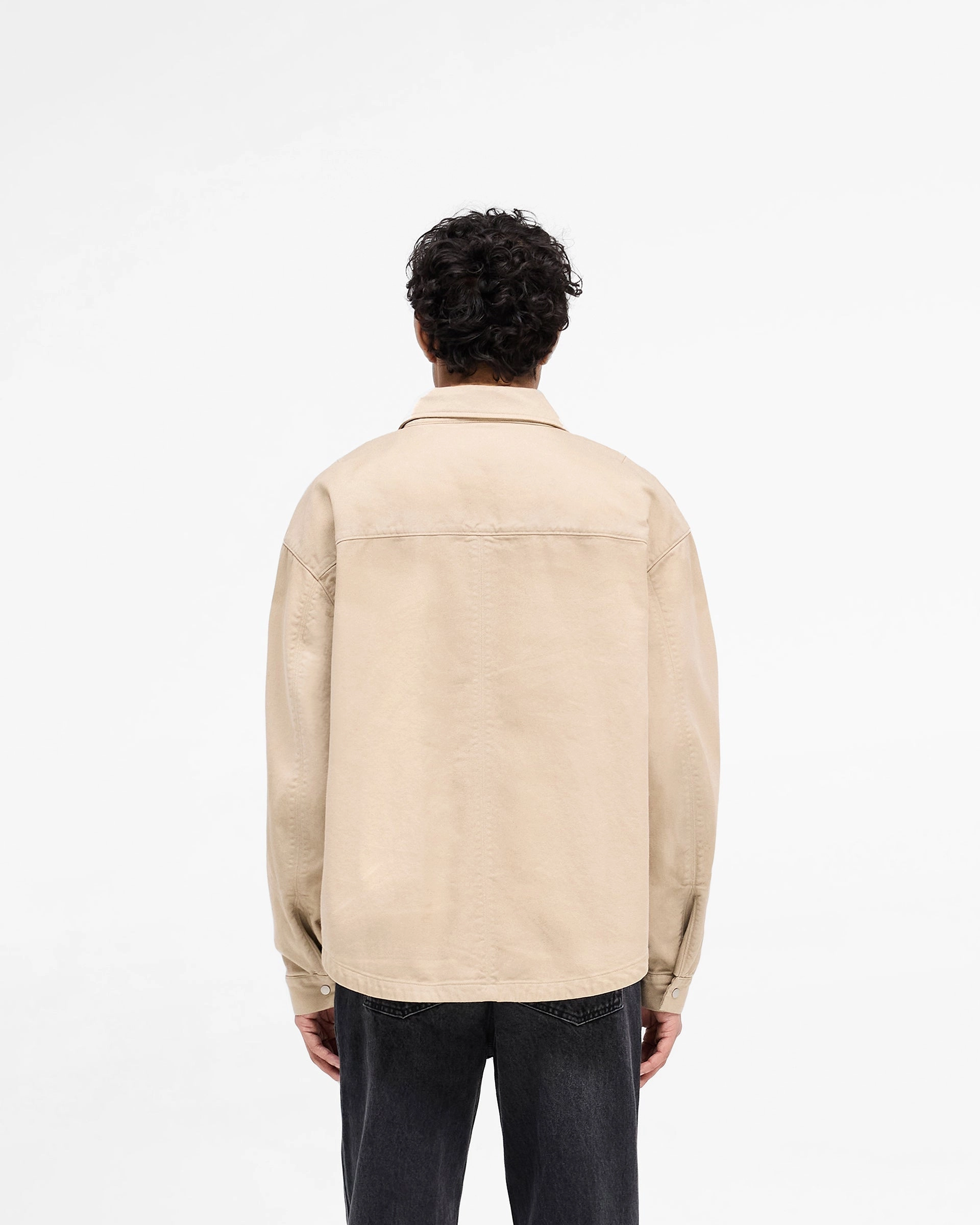 Cotton Zip Through Shirt - Beige Layered Collar