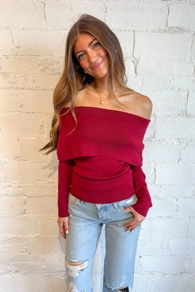 Warm Touch Layered Look Cozy Drift Off Shoulder Sweater