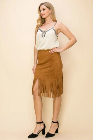 BoxySilhouette Sun Protective Fabric Cream Camisole w/ Chevron Studs