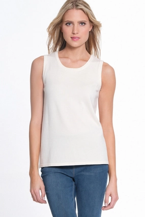 Cream Jewel Neck Tank Sweater Asymmetrical hem