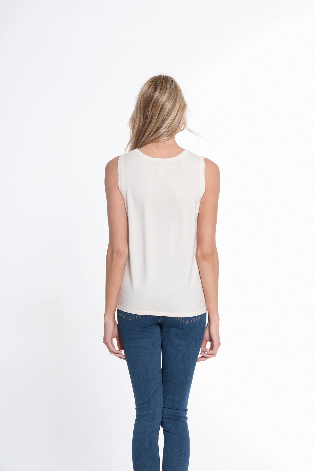NonChafing Fabric Water resistant coating Cream Jewel Neck Tank Sweater