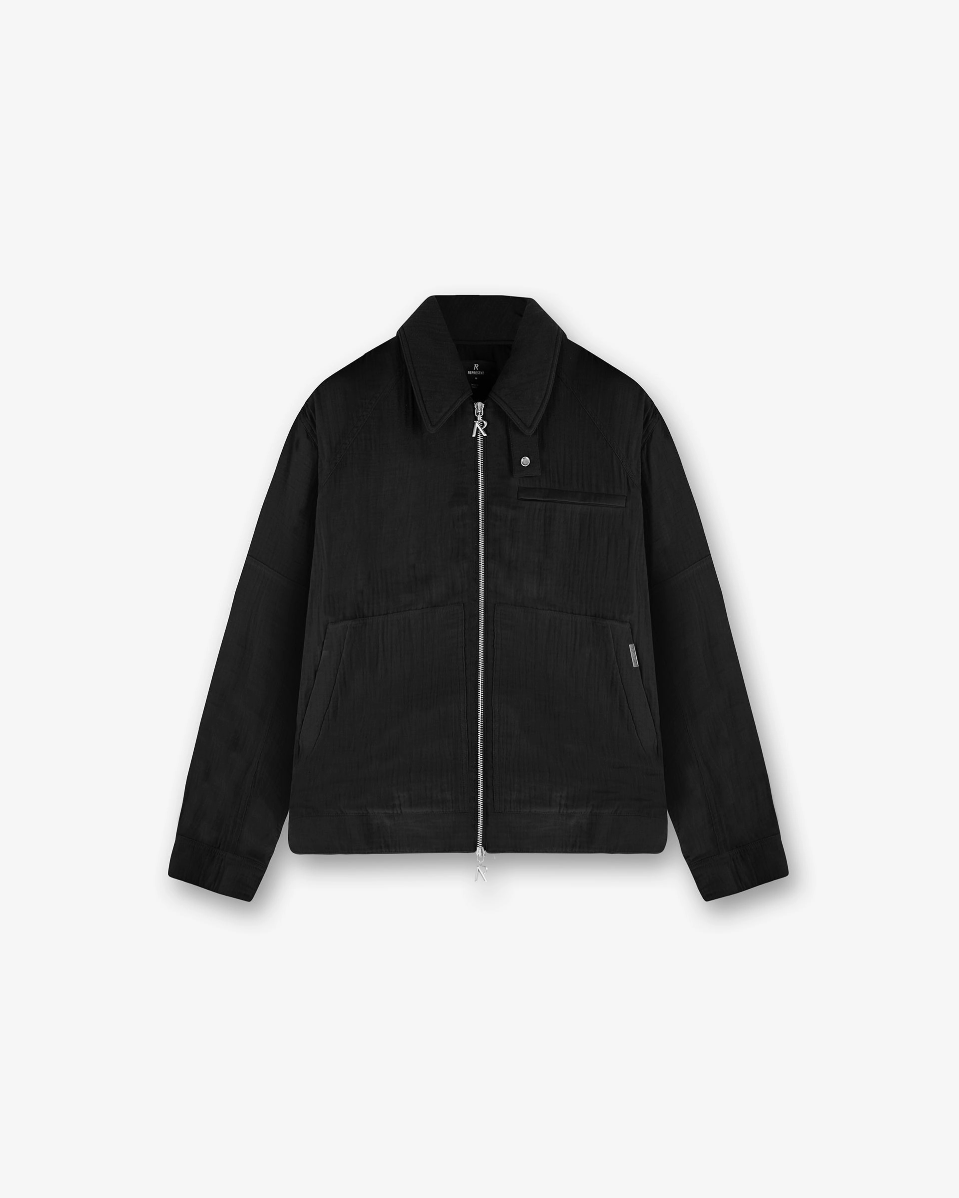 Subtle Design Detail Clean Minimal Look Crinkle Trucker Jacket - Black