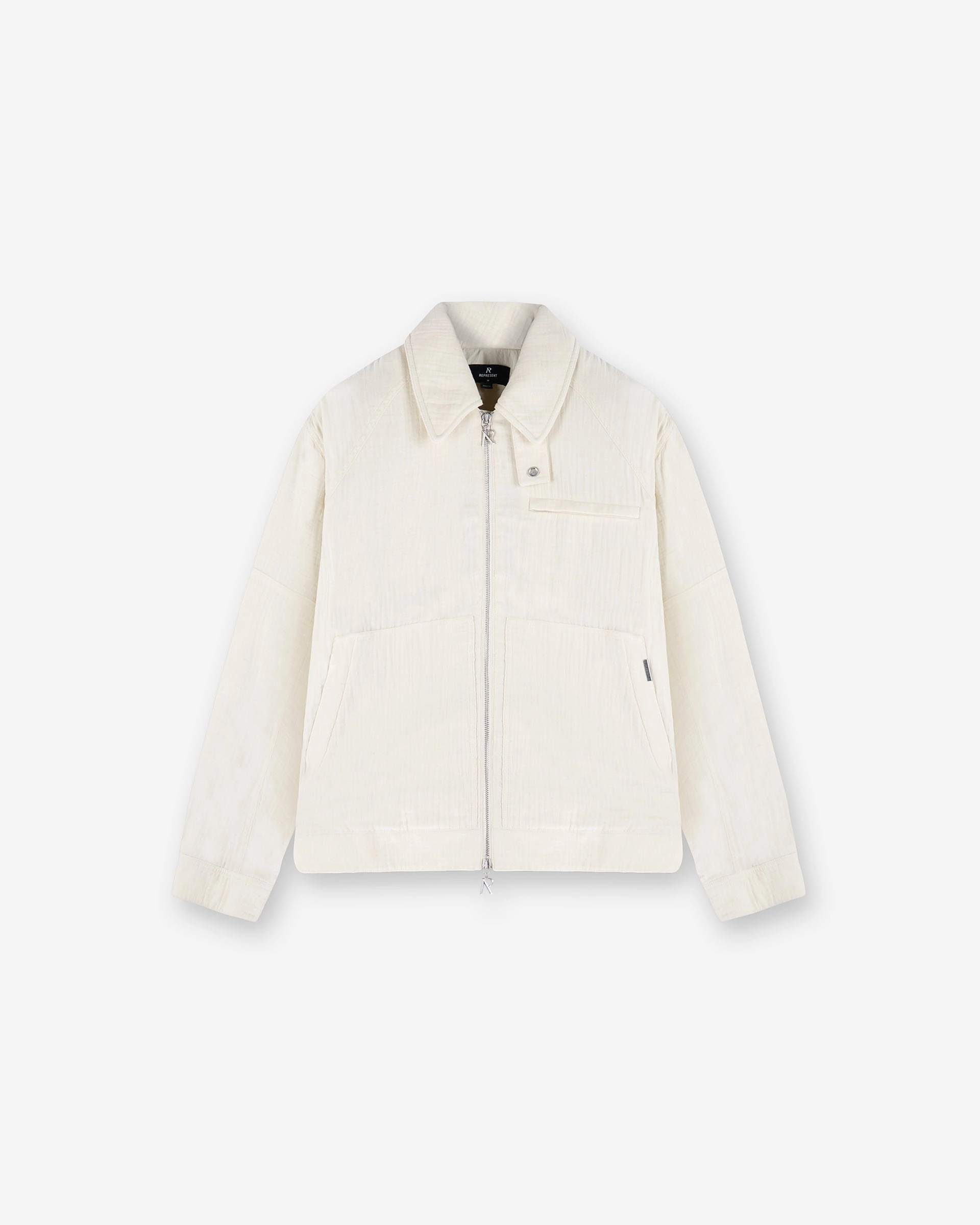 Enhanced Edge Binding Adjustable Cuff Crinkle Trucker Jacket - Ecru