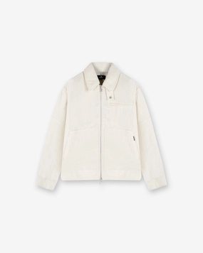 Enhanced Edge Binding Adjustable Cuff Crinkle Trucker Jacket - Ecru