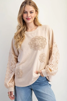 Crochet Eyelet Lace Terry Pullover NonFadeFinish