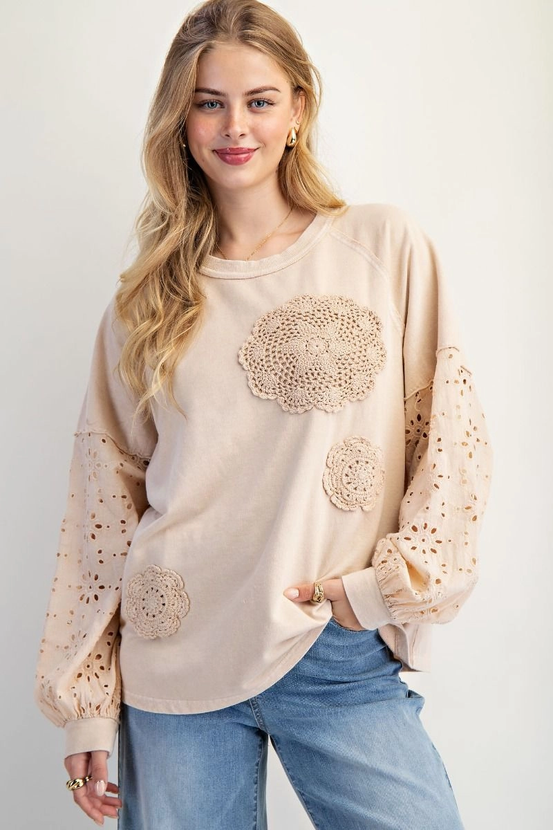 Crochet Eyelet Lace Terry Pullover NonFadeFinish