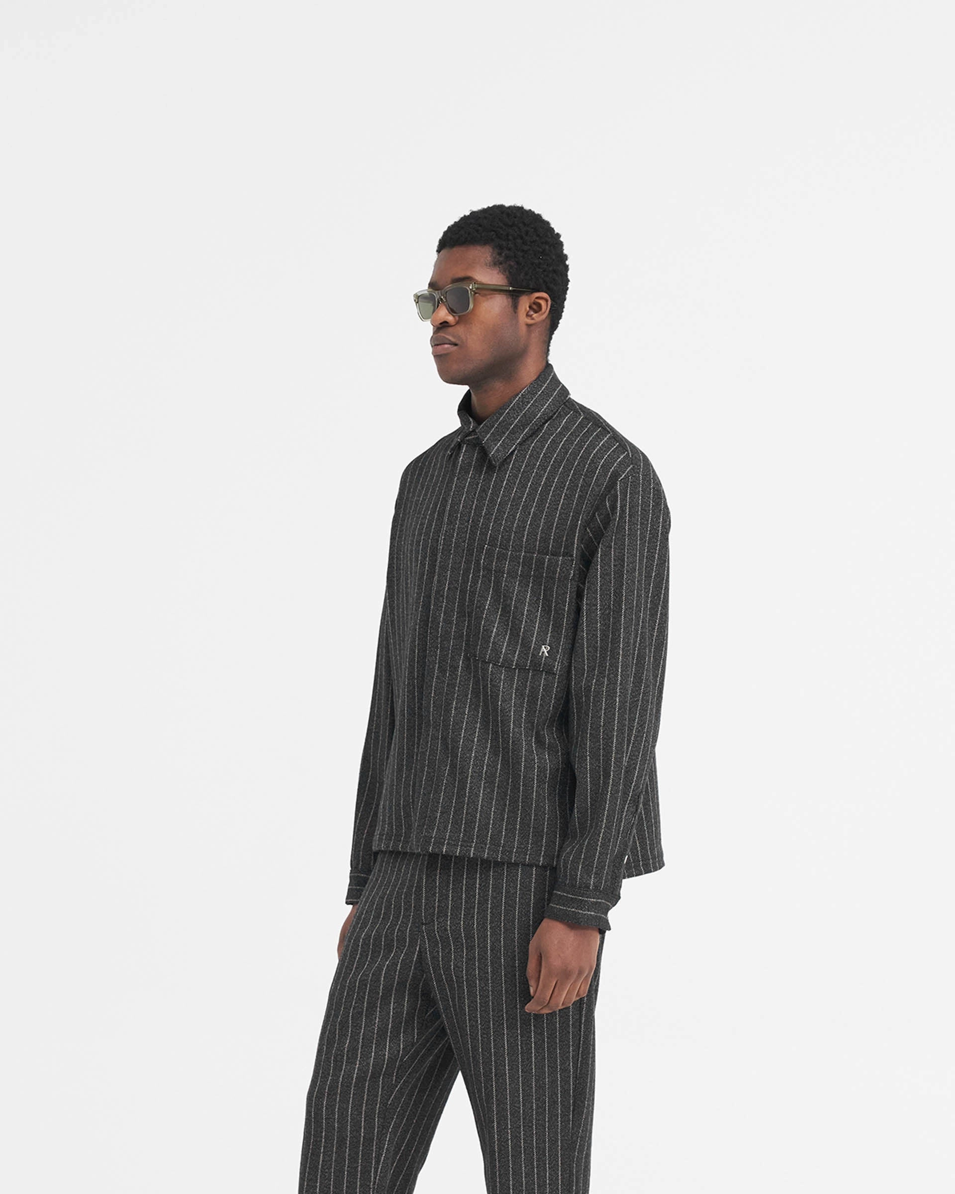 Cropped Dress Shirt - Black Pinstripe Cozy Option Cocktail Event