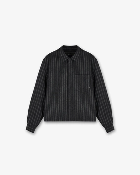 Cropped Dress Shirt - Black Pinstripe Youth fashion